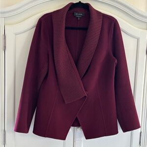 St John Burgundy Wool Angora Cashmere Jacket Sweater Sz 12